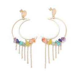 Moon Brass Dangle Stud Earrings&nbsp;EJEW-TA00717