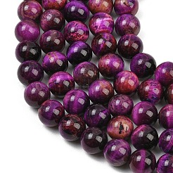 天然石タイガーアイビーズ連売り  染め＆加熱  ラウンド  グレードAB  パープル  10.5mm  穴：1mm  約38個/連  14.96~15.16インチ（38~38.5cm）&nbsp;G-B133-A02-10mm-01