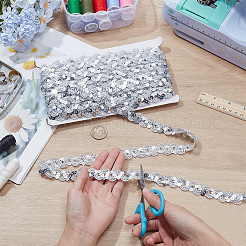 Sparkle Wavy Polyester Lace Ribbon with PVC Paillette&nbsp;OCOR-WH0078-351A