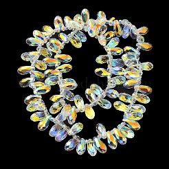 電気メッキガラスビーズセット  ABカラーメッキ  多面カット  ティアドロップ  トップ掘削  クリアAB  13x7x7mm  穴：1mm  約100個/連  19.29''（49センチメートル）&nbsp;EGLA-B006-01A-AB01