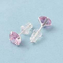 キュービックジルコニア ダイヤモンド スタッドピアス  女性用スターリングシルバージュエリー925個  ピンク  15~16x7mm  ピン：0.8mm&nbsp;STER-M105-01C-S