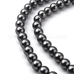 環境に優しいガラスパールビーズ  パールカラーの  ラウンド  濃いグレー  8mm  穴：1.2~1.5mm  約52個/連  16''（40.64センチメートル）&nbsp;HY-J002-8mm-HX088