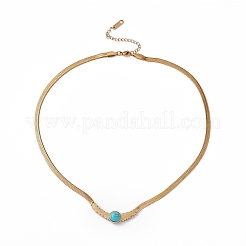 Synthetic Turquoise Pendant Necklace with 304 Stainless Steel Herringbone Chains&nbsp;NJEW-P269-06A-G