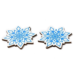片面クリスマスプリントウッドビッグペンダント  スノーフレークチャーム  ドジャーブルー  50x50x2.5mm  穴：1.6mm&nbsp;WOOD-D025-11