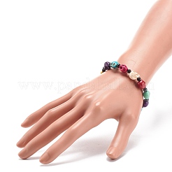 Natural Mashan Jade Skull & Synthetic Turquoise(Dyed) Beaded Stretch Bracelet&nbsp;BJEW-JB08377-05