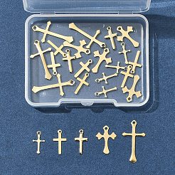25個5スタイル真鍮ペンダント  カドミウムフリー＆鉛フリー  クロスチャーム  ゴールドカラー  12.5~24x7~13x0.3~0.8mm  穴：0.8~1.4mm  25個/セット&nbsp;KK-FS0001-51G