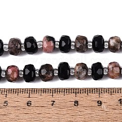 天然の黒曜石とロードナイトのビーズ連売り  ロンデル  多面カット  シードビーズとカードペーパー付き  7~8.5x5~6mm  穴：0.8~1mm  約24~25個/連  7.28~7.68インチ（18.5~19.5cm）  1連/セット&nbsp;G-Q614-03A-03
