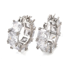 Square Brass Micro Pave Clear Cubic Zirconia Hoop Earrings&nbsp;EJEW-H108-07P