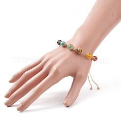 Natural & Synthetic Mixed Gemstone Braided Link Slider Bracelet&nbsp;BJEW-TA00137-02