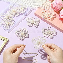 ABSプラスチック模造真珠ビーズ装飾アクセサリー8個  蝶  銅線と  乳白色  53x55x16mm&nbsp;DIY-CJ0003-23