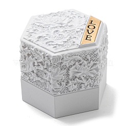 エンボス六角プラスチックリング収納ボックス  結婚指輪ケース スポンジ付き  銀  5.5x5x4.85cm&nbsp;CON-P020-C01