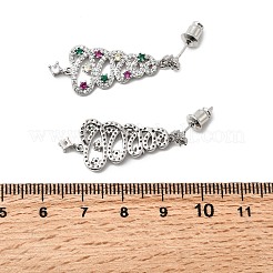 Christmas Trees Brass Micro Pave Cubic Zirconia Dangle Stud Earrings&nbsp;EJEW-C165-01P
