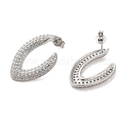 女性用真鍮マイクロパヴェクリアキュービックジルコニアスタッドピアス  文字C  プラチナ  25.5x18mm&nbsp;EJEW-A040-04P