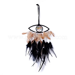 Handmade Eye & Tree of Life Woven Net/Web with Feather Wall Hanging Decoration&nbsp;HJEW-K035-02