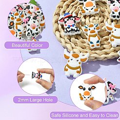 10個 5スタイル 牛用食品グレード 環境に優しいシリコンフォーカルビーズ  牛  ミックスカラー  27~29.5x25~27.5x9~9.5mm  穴：2mm  2個/スタイル&nbsp;SIL-CJ0001-68