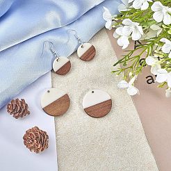 DIYダングルピアス作成キット  レジン＆ウッドペンダント付き  プラチナメッキの鉄のピアスフックとオープン丸カン  フラットラウンド  ホワイト&nbsp;DIY-OC0002-50