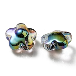 UVメッキレインボー虹色透明アクリルビーズ  ツートン  花  ブラック  17x17x9mm  穴：2.7mm&nbsp;OACR-C007-03C