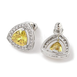Brass Pave Cubic Zirconia Triangle Stud Earrings for Women&nbsp;EJEW-I304-22P