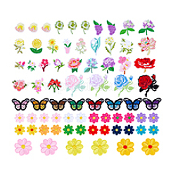 ポリエステル糸のコンピューター刺繍アイロン/縫い付けパッチ  シェニールアップリケ  花/蝶  ミックスカラー  20.5~78x20~80x1.5mm&nbsp;PATC-PH0001-65