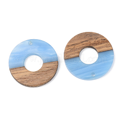樹脂＆ウォールナットウッドペンダント  フラットラウンド  ミックスカラー  28x3mm  穴：2mm&nbsp;RESI-S389-013A