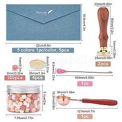 DIYワックスシーリングスタンプキット  真鍮製のワックスシーリングスタンプを含む  木製ハンドル  シーリングワックス粒子  鉄製攪拌棒スプーン  真鍮スプーン  ろうそく  紙の封筒  ミックスカラー  シーリングワックス粒子：0.9x0.9cm  約100 G / 300のPC  300pc&nbsp;DIY-CP0003-91C