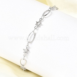 304ステンレススチールリンクブレスレット  女性用オーバルジュエリー  スター  ステンレス鋼色  6-3/4インチ（17.3cm）&nbsp;BJEW-A044-03B-P