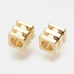 真鍮製スペーサービーズ  スジ入りビーズ  ニッケルフリー  18KGP本金メッキ  キューブ  ゴールドカラー  3x3x3mm  穴：2mm&nbsp;KK-Q735-55G