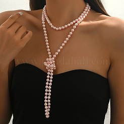 French Style 8MM Round Plastic Imitation Pearl Beaded Long Necklaces for Women&nbsp;EA7399-3