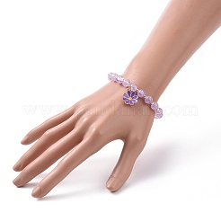 合金エナメル フラワー チャーム ブレスレット  女性のための透明なクラックル アクリル ストレッチ ブレスレット  ミックスカラー  内径：2-1/4インチ（5.6cm）&nbsp;BJEW-JB09046