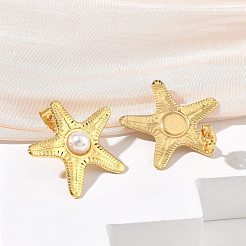304ステンレススチールスタッドピアス  ヒトデ  アブソリュートプラスチック模造パール  ゴールドカラー  24x25mm&nbsp;SA-CBA46AF-05G-02