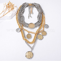 Zinc Alloy Disc Coin Pendant 4 Layer Necklaces for Women&nbsp;FS-WG7A646-01