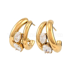 304 Stainless Steel Micro Pave Cubic Zirconia Stud Earrings for Women&nbsp;SA-CBAABBA-03G