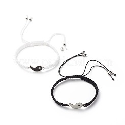 Enamel Yin Yang Matching Couple Braided Bead Bracelets Set&nbsp;BJEW-JB08557