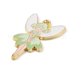金メッキ合金 eanaml ペンダント  妖精のチャーム  薄緑  30x19x1.5mm  穴：2mm&nbsp;PALLOY-S184-04G-D