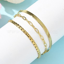 304 Stainless Steel Herringbone & Cable & Half Round Link Chain Bracelets&nbsp;LS-BJEW-U019-04G-03