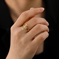 Heart with Sailor's Knot 304 Stainless Steel Open Cuff Ring for Women&nbsp;RJEW-E073-01G