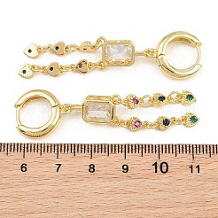 真鍮マイクロパヴェキュービックジルコニアシャンデリアピアス  長方形  女性用フープピアス  鉛フリー＆カドミウムフリー  ラックめっき  長持ちメッキ  18KGP本金メッキ  57x11mm&nbsp;KK-CBA8324-15G