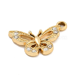 UVメッキ合金ラインストーンペンダント  蝶  ゴールドカラー  14x21x2mm  穴：1.8mm&nbsp;ALRI-C009-07B-G