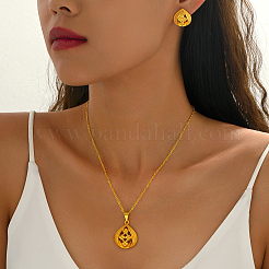 Brass Teardrop with Flower Pendant Necklace & Stud Earrings Sets for Women&nbsp;WB6446