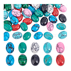 70Pcs 10 Styles Oval Synthetic Turquoise & Synthetic Malachite Cabochons&nbsp;G-PH0002-68