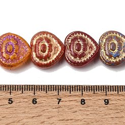 塗装ガラスビーズ連売り  ゴールドライン入り  ハート＆フラワー  カラフル  15~15.5x16x7~7.5mm  穴：1.1mm  約25個/連  14.37''（36.5センチメートル）&nbsp;GLAA-Z021-14A