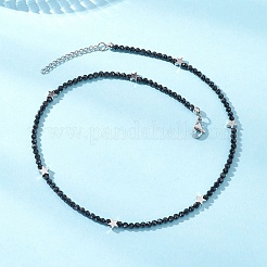 Brass and Faceted Round Natural Black Spinel Beaded Necklaces for Women&nbsp;NJEW-JN05657-01