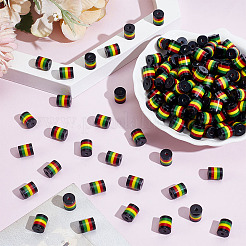 200Pcs Ghana Jamaica Reggae Stripe Resin Beads&nbsp;RESI-ME0001-10