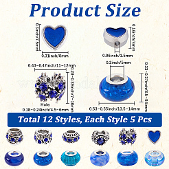 60Pcs 12 Styles Alloy Rhinestone/Enamel European Beads & Resin European Beads Kits&nbsp;DIY-PA0001-06A