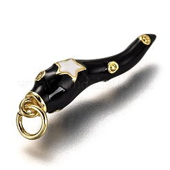 真鍮製エナメルペンダント  長持ちメッキ  18KGP本金メッキ  豊饒の角  イタリアの角cornicello  ブラック  26x6x6mm  穴：3.3mm&nbsp;X-KK-B026-15G-A