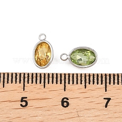 ガラスチャーム  201ステンレススチールセッティング付き  多面カット  ミックスカラー  ステンレス鋼色  オーバル  9x5x3mm  穴：1.2mm&nbsp;STAS-P437-15D-P