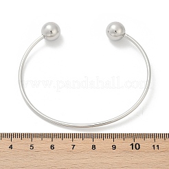 304ステンレススチールオープンカフブレスレット  女性のためのトルクバングル  丸いボール  ステンレス鋼色  3/8インチ（1cm）  内径：2-1/2インチ（6.25cm）&nbsp;BJEW-R019-01P-01