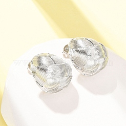 編み込みの楕円形真鍮スタッドピアス  カドミウムフリー＆鉛フリー  ラックめっき  長持ちメッキ  プラチナ  21x17.5mm&nbsp;EJEW-D351-06P