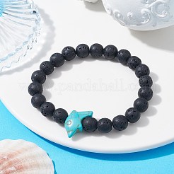 2Pcs 2 Color Synthetic Turquoise Dolphin & Lava Rock Stretch Bracelets Set&nbsp;BJEW-JB09838