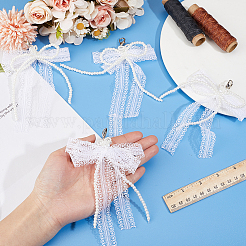 ポリエステルレースの蝶結びのシューチャーム  プラスチックパール付き  靴の装飾  ホワイト  140mm&nbsp;DIY-WH0060-65A